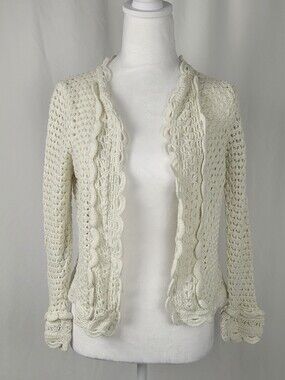 Lightweight Cream Crochet Open-Front Cardigan Small Nwot